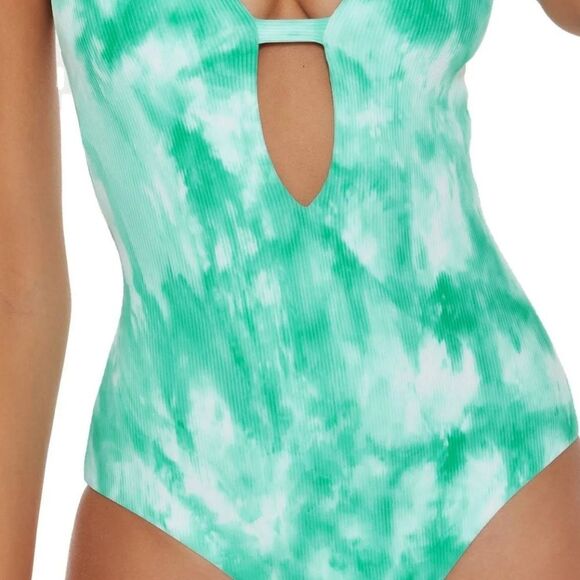 Becca Ribbed Tie Dye Plunging Neckline Cutout One-Piece Swimsuit Vibrant Small - Picture 3 of 13